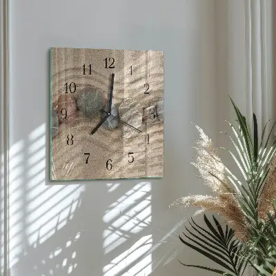 Nástěnné hodiny skleněné čtvercové Kameny a písek