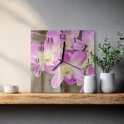 Čtvercové skleněné hodiny na stěnu Květiny