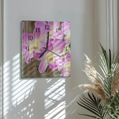 Čtvercové skleněné hodiny na stěnu Květiny