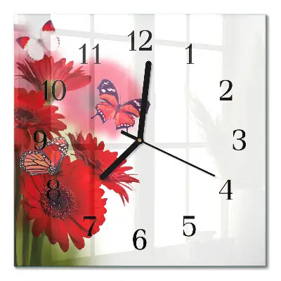 Čtvercové skleněné hodiny na zeď Gerbera