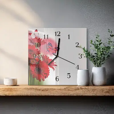 Čtvercové skleněné hodiny na zeď Gerbera