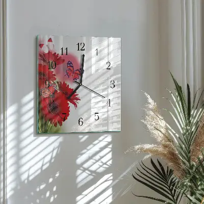 Čtvercové skleněné hodiny na zeď Gerbera