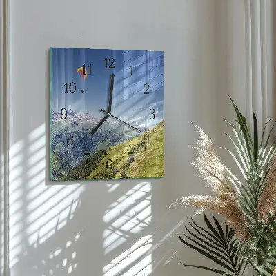 Nástěnné hodiny skleněné čtvercové Hory
