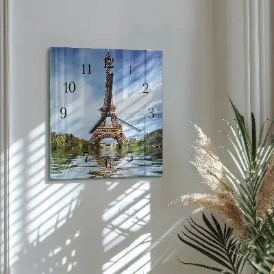 Hodiny s fotkou skleněné čtvercové Eiffelova věž