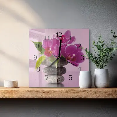 Hodiny na skle čtvercové Orchidej