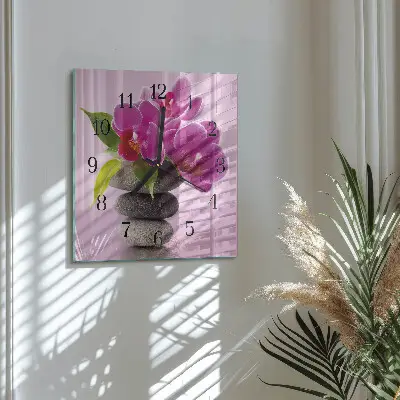 Hodiny na skle čtvercové Orchidej