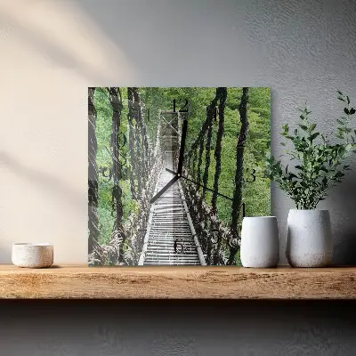 Čtvercové skleněné hodiny na stěnu Visutý most