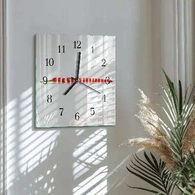 Nástěnné hodiny skleněné čtvercové Chilli paprička