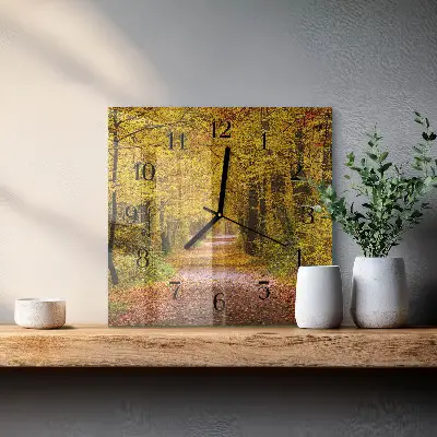 Hodiny na skle čtvercové Lesní cesta