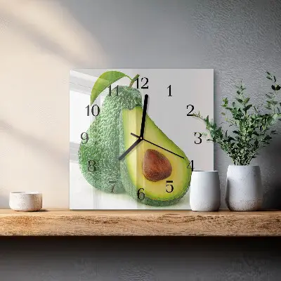Čtvercové skleněné hodiny na zeď Avokádo