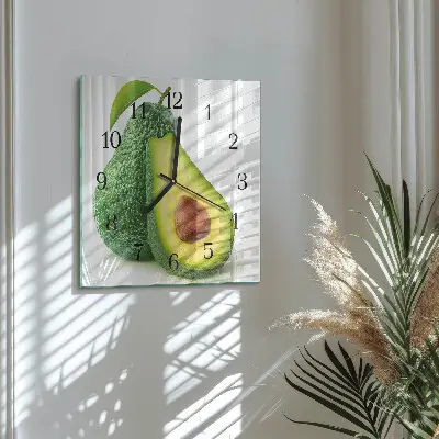 Čtvercové skleněné hodiny na zeď Avokádo