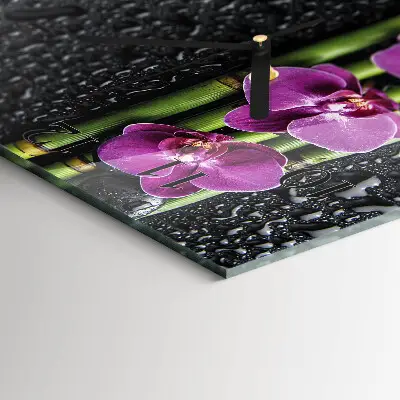 Čtvercové skleněné hodiny na stěnu Orchidej