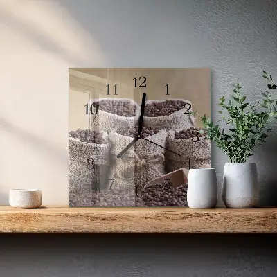 Hodiny s fotkou skleněné čtvercové Kávová zrna