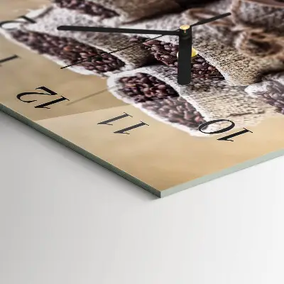 Hodiny s fotkou skleněné čtvercové Kávová zrna