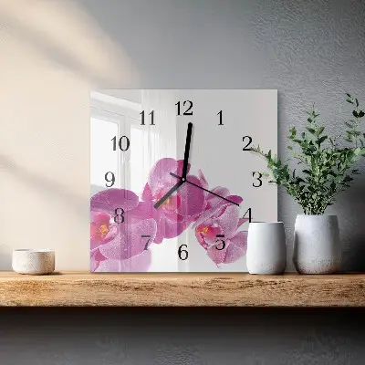 Hodiny na skle čtvercové Orchidej