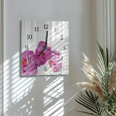 Hodiny na skle čtvercové Orchidej