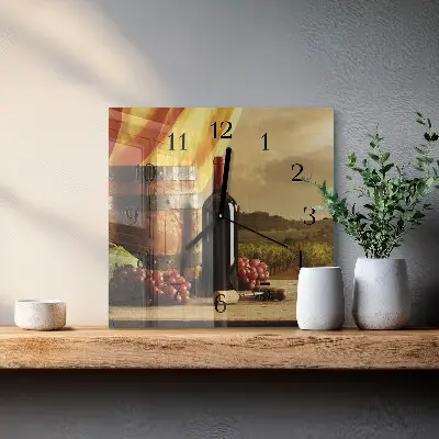Čtvercové skleněné hodiny na stěnu Sud vína