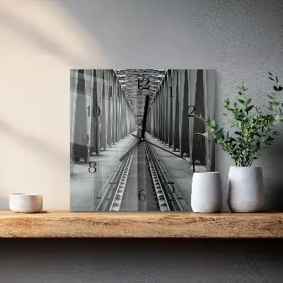 Hodiny na skle čtvercové Železniční koleje