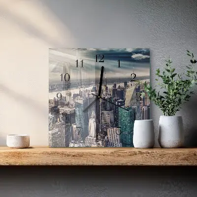 Čtvercové skleněné hodiny na zeď Město