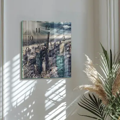 Čtvercové skleněné hodiny na zeď Město