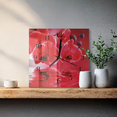 Nástěnné hodiny skleněné čtvercové Orchidej