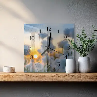 Čtvercové skleněné hodiny na zeď Bavlna