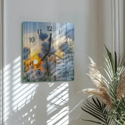 Čtvercové skleněné hodiny na zeď Bavlna