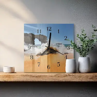 Čtvercové skleněné hodiny na zeď Pláž