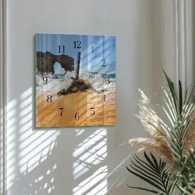 Čtvercové skleněné hodiny na zeď Pláž