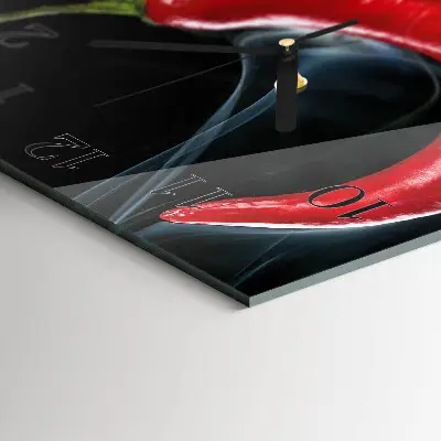 Čtvercové skleněné hodiny na zeď Chilli paprička