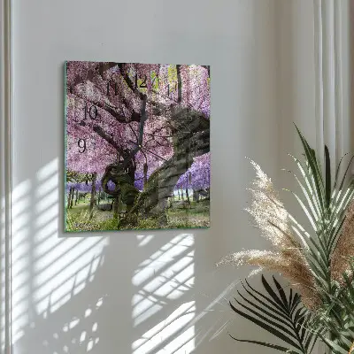 Nástěnné hodiny skleněné čtvercové Stromy