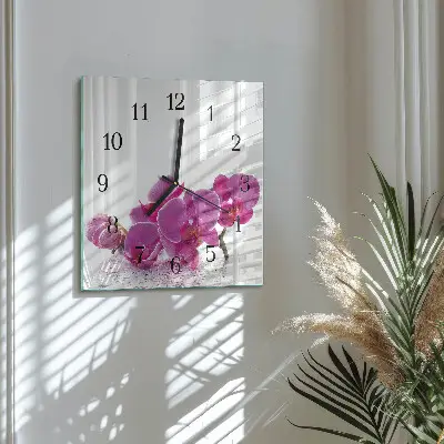 Hodiny s fotkou skleněné čtvercové Orchidej