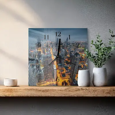 Čtvercové skleněné hodiny na zeď Noční město