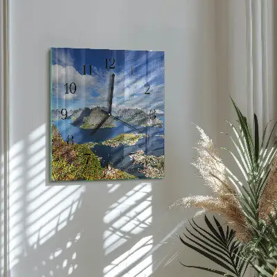 Čtvercové skleněné hodiny na zeď Hory