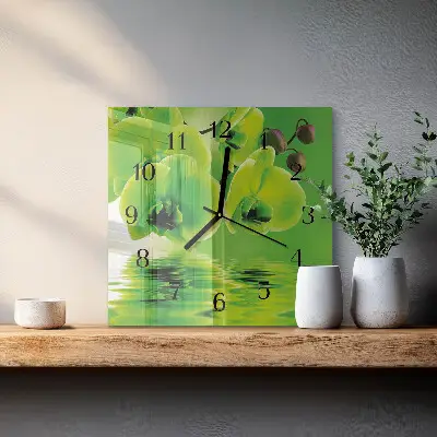 Nástěnné hodiny skleněné čtvercové Orchidej