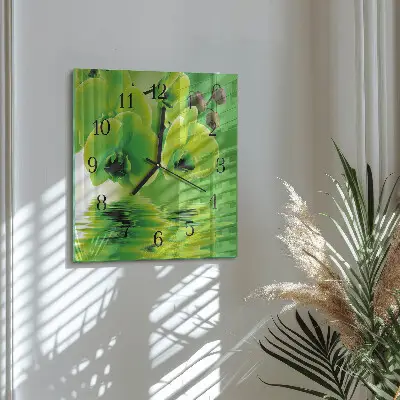 Nástěnné hodiny skleněné čtvercové Orchidej