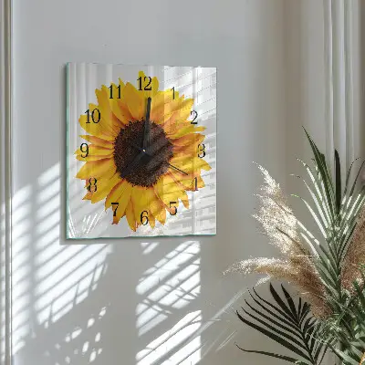Hodiny s fotkou skleněné čtvercové Slunečnice