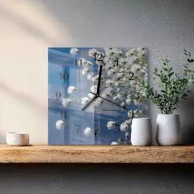 Čtvercové skleněné hodiny na zeď Bavlna