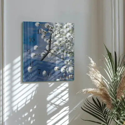 Čtvercové skleněné hodiny na zeď Bavlna