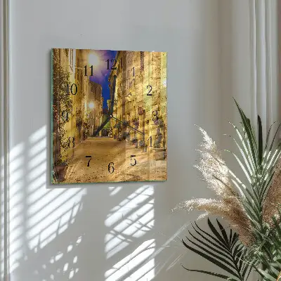 Nástěnné hodiny skleněné čtvercové Ulice v noci