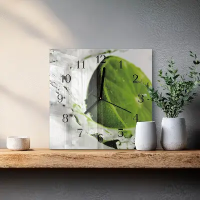 Čtvercové skleněné hodiny na zeď Uhličitan vápenatý