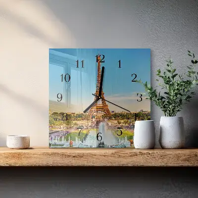 Čtvercové skleněné hodiny na zeď Paříž