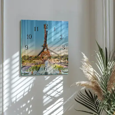 Čtvercové skleněné hodiny na zeď Paříž