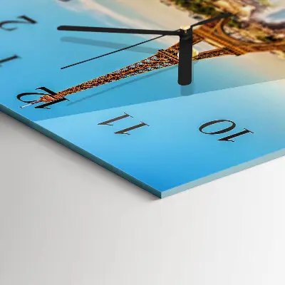 Čtvercové skleněné hodiny na zeď Paříž