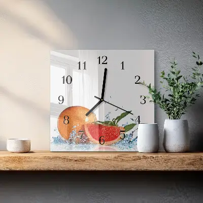 Čtvercové skleněné hodiny na stěnu Grapefruit