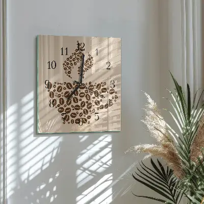 Hodiny s fotkou skleněné čtvercové Káva