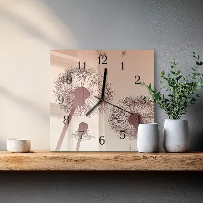 Čtvercové skleněné hodiny na zeď Pampeliška