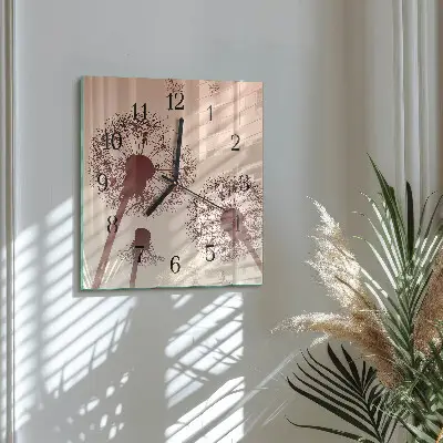 Čtvercové skleněné hodiny na zeď Pampeliška