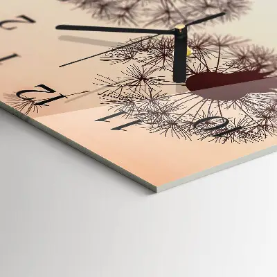 Čtvercové skleněné hodiny na zeď Pampeliška