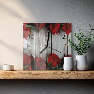 Čtvercové skleněné hodiny na stěnu Růžové tablety